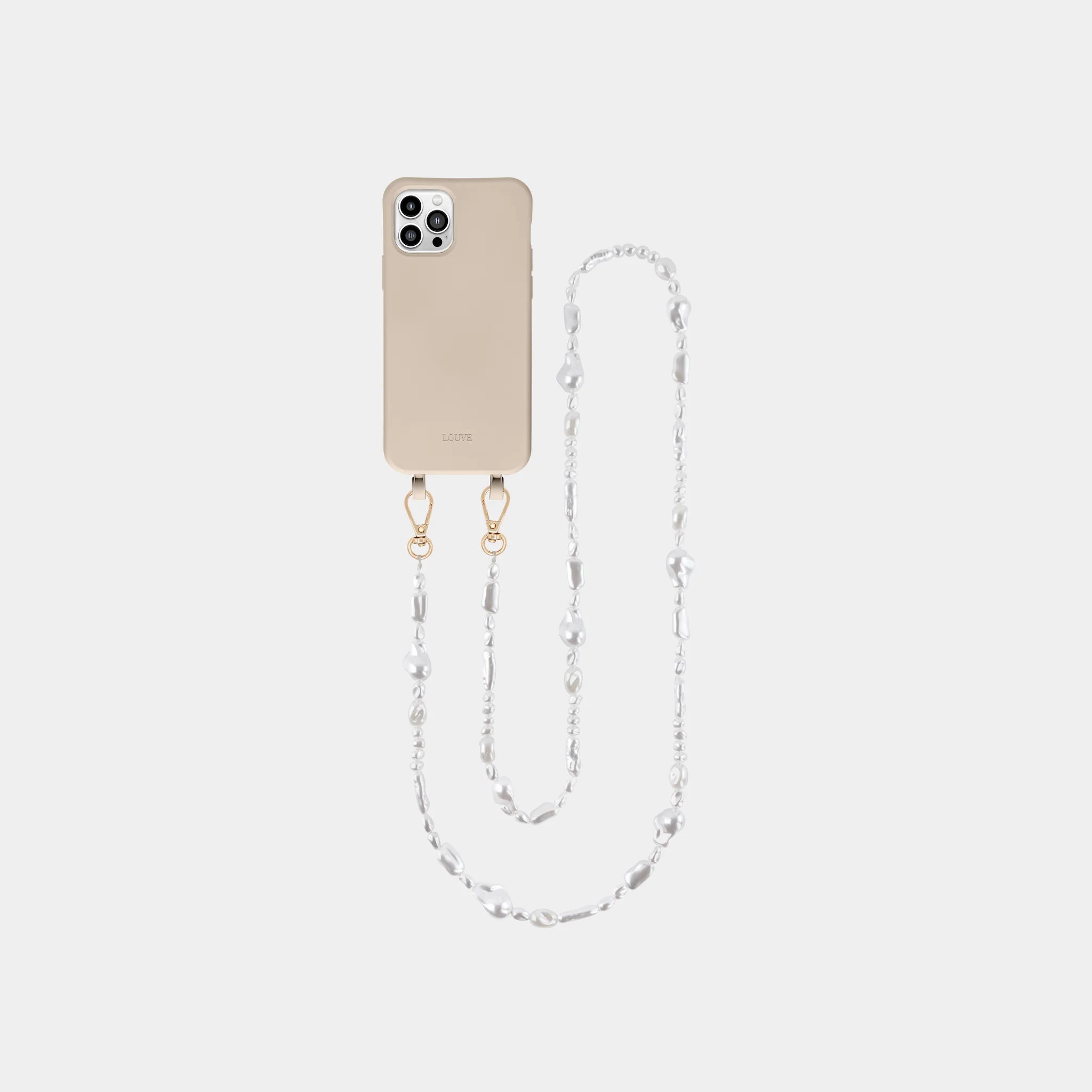 Beige Phone Case + Moon Pearl Chain