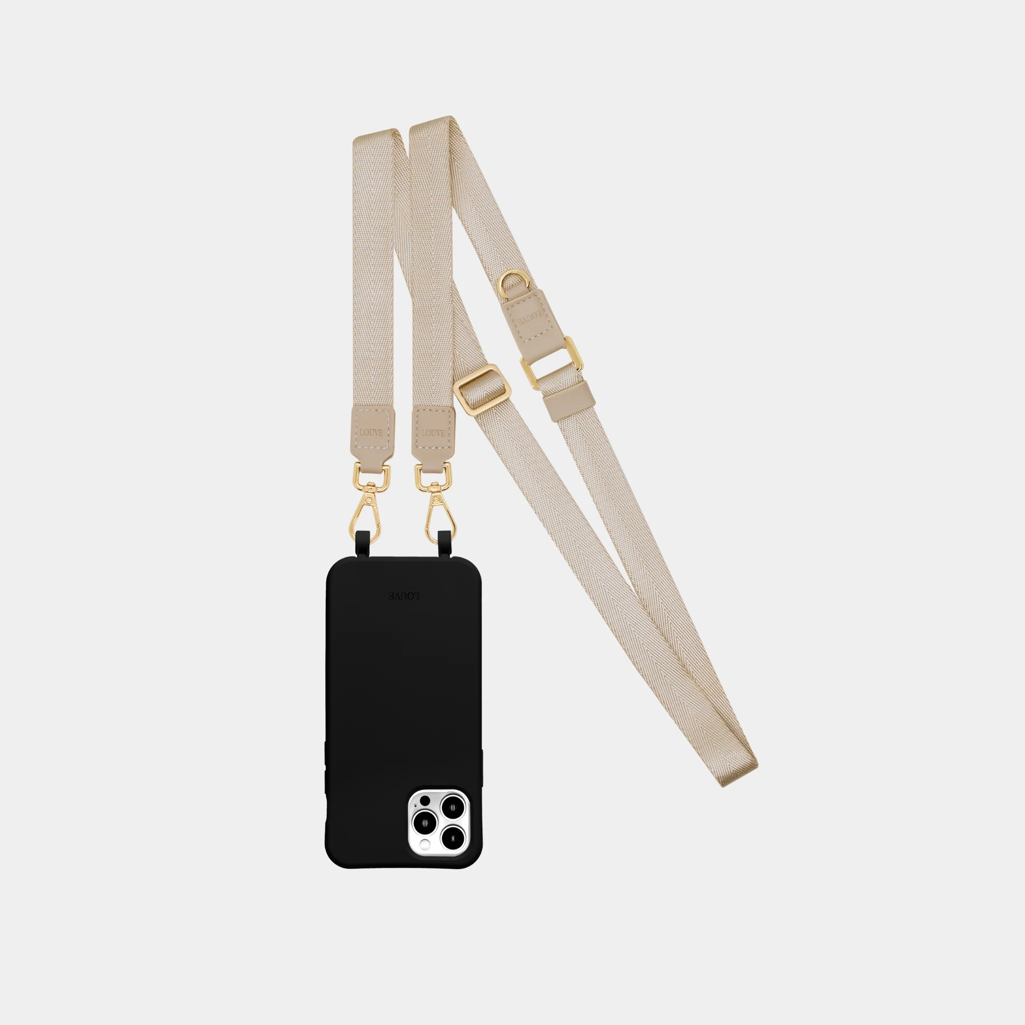 Black Phone Case + Beige Vera Lanyard
