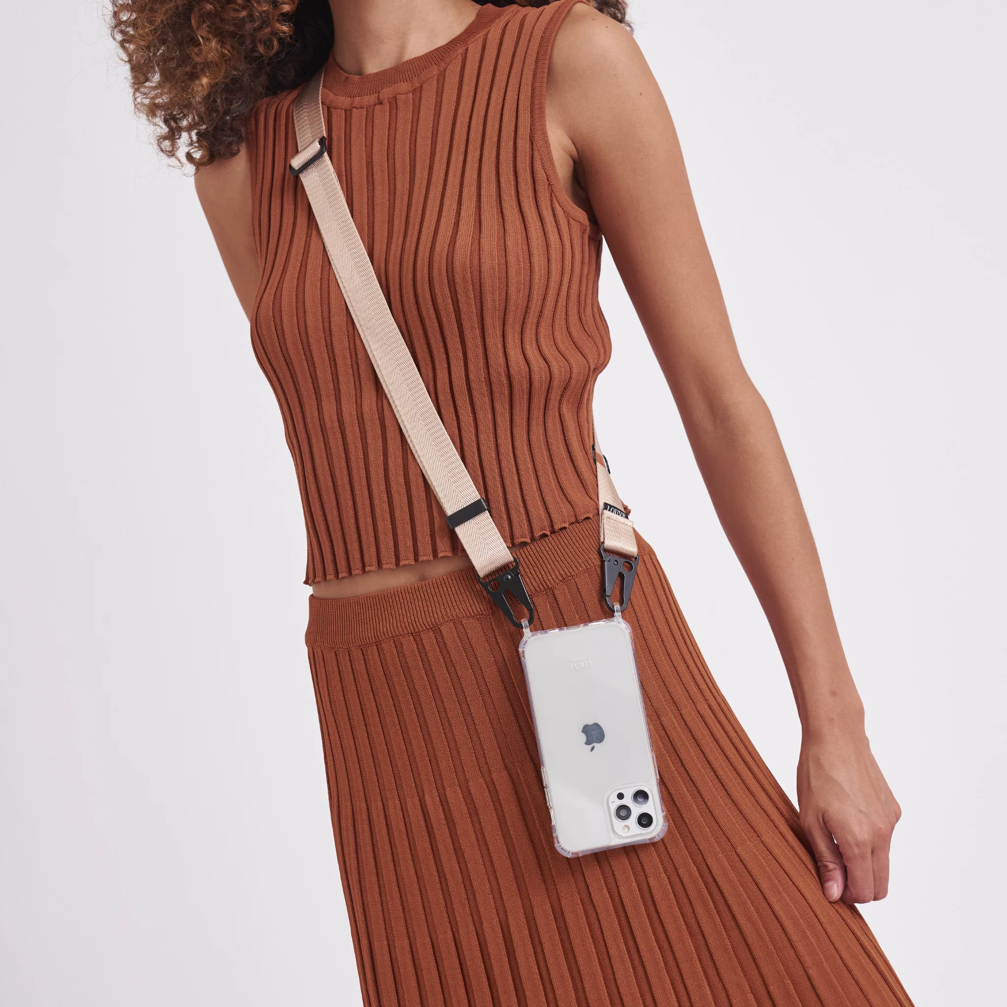 Clear Phone Case + Latte Crossbody Lanyard - Image 6