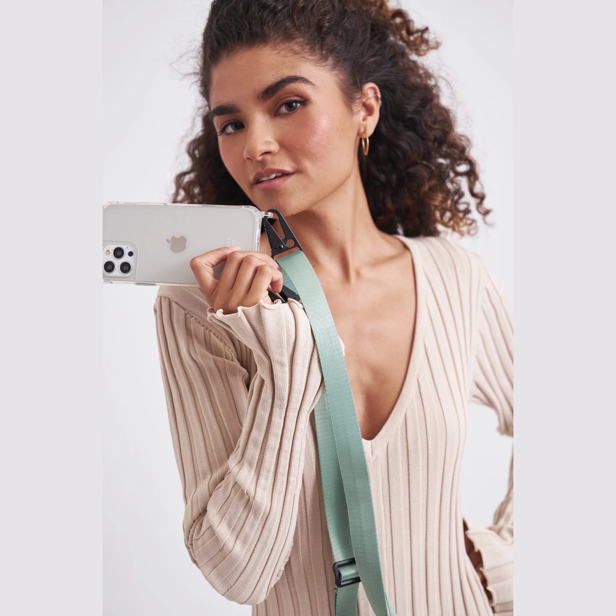 Clear Phone Case + Mint Crossbody Lanyard - Image 2