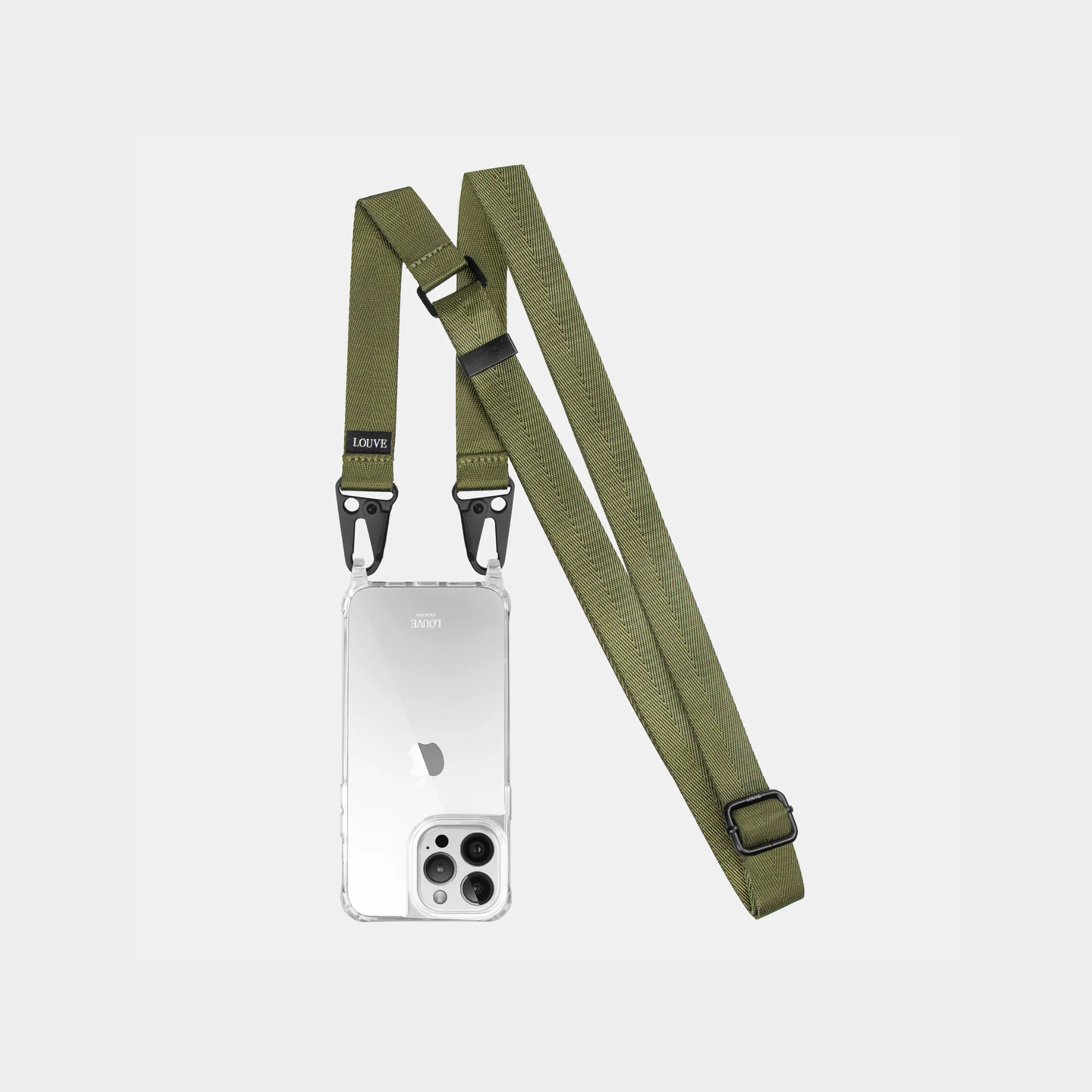 Clear Phone Case + Olive Crossbody Lanyard