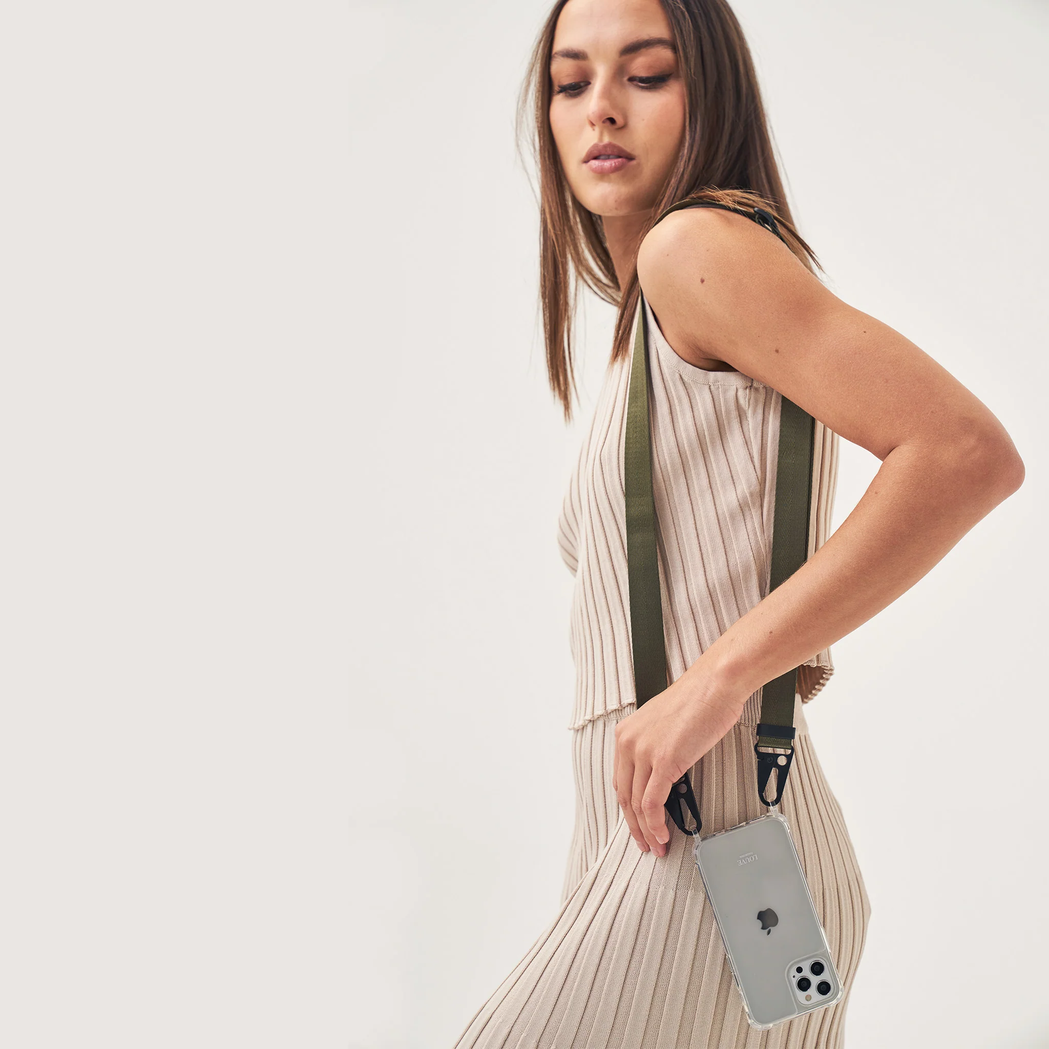 Clear Phone Case + Olive Crossbody Lanyard - Image 15