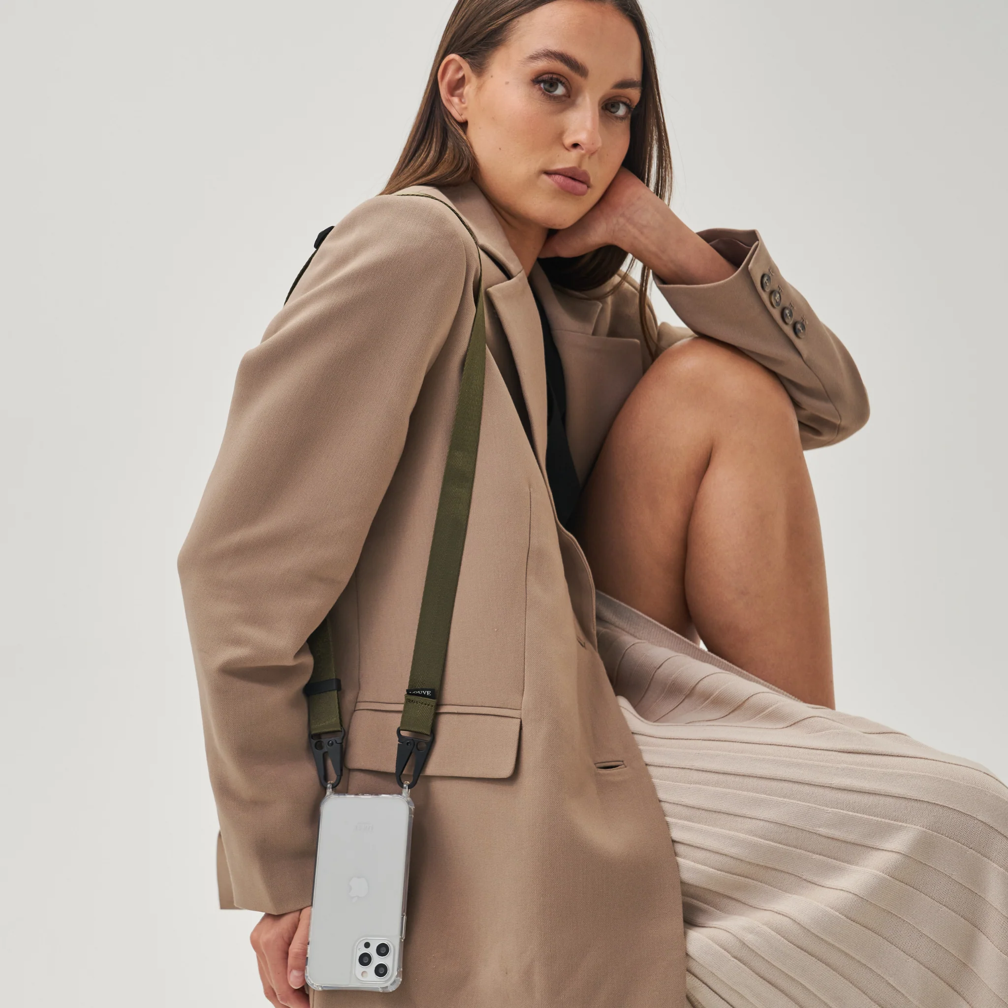 Clear Phone Case + Olive Crossbody Lanyard - Image 17