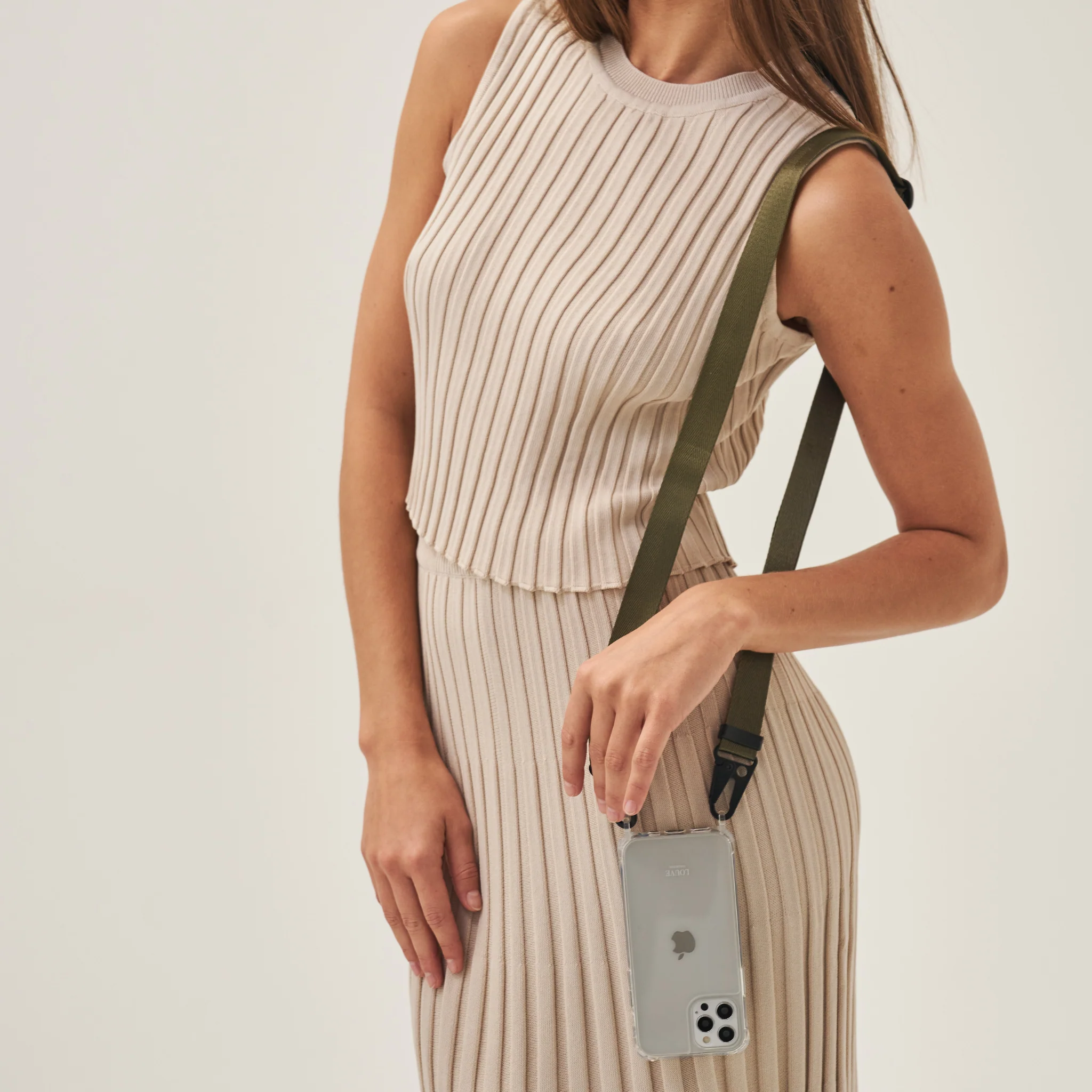 Clear Phone Case + Olive Crossbody Lanyard - Image 19