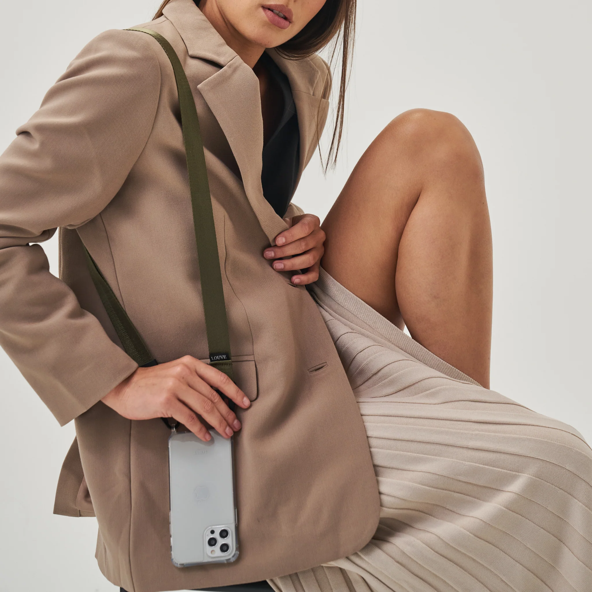 Clear Phone Case + Olive Crossbody Lanyard - Image 20