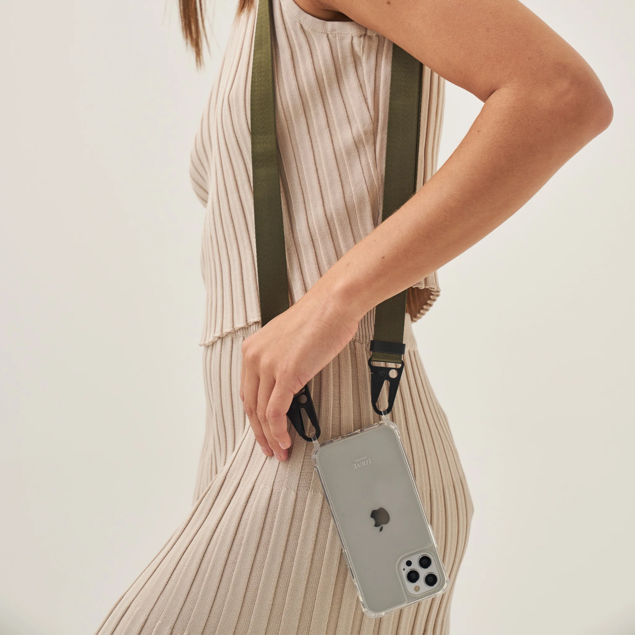 Clear Phone Case + Olive Crossbody Lanyard - Image 3