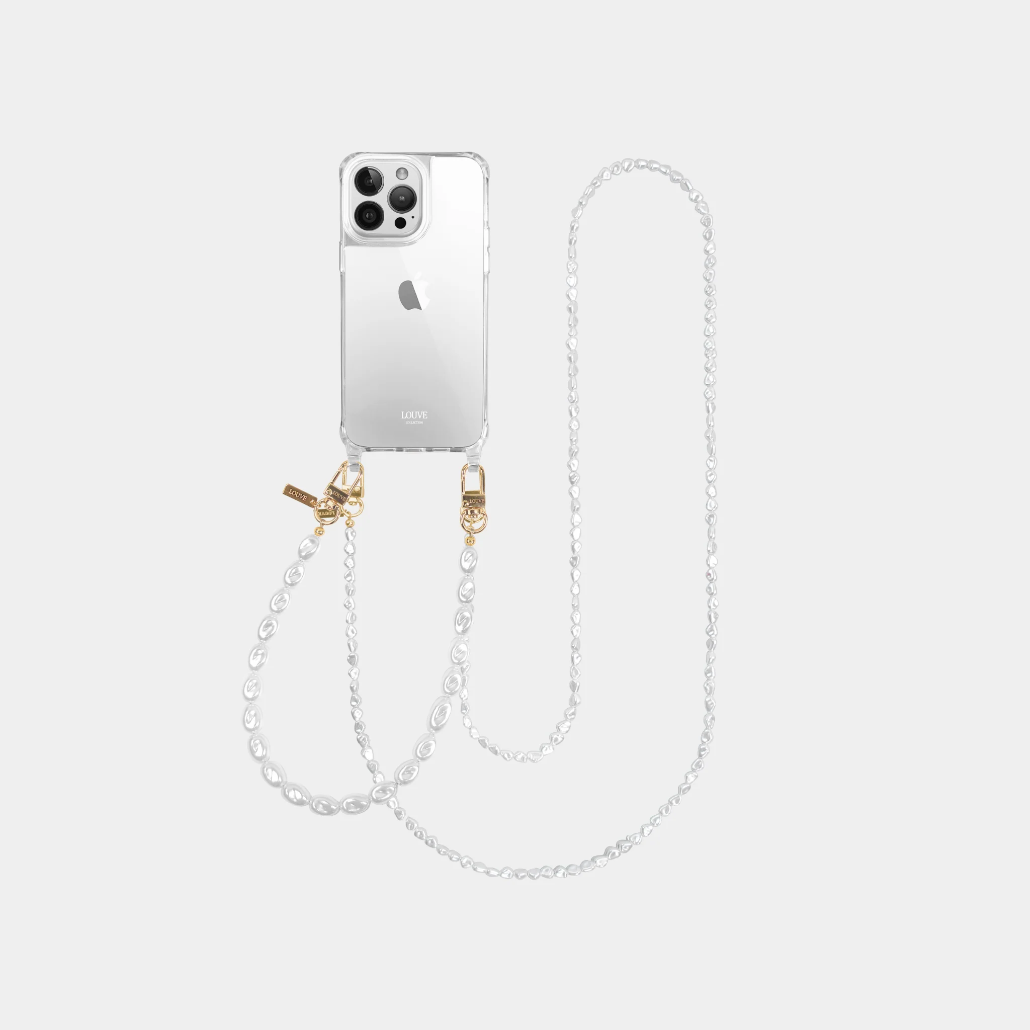 Clear Phone Case + Pearl Chain + Pearl Wristlet