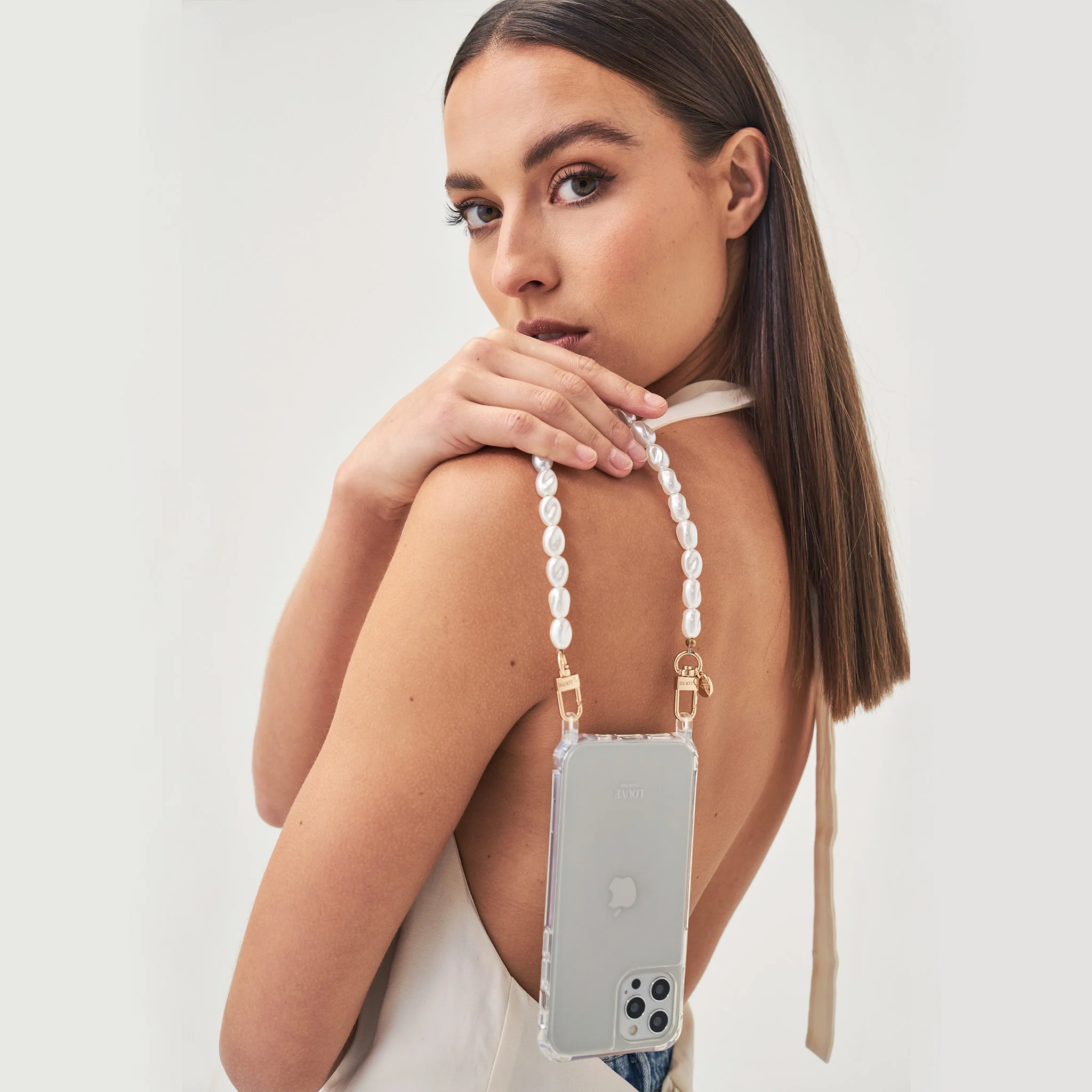 Clear Phone Case + Pearl Chain + Pearl Wristlet - Image 3