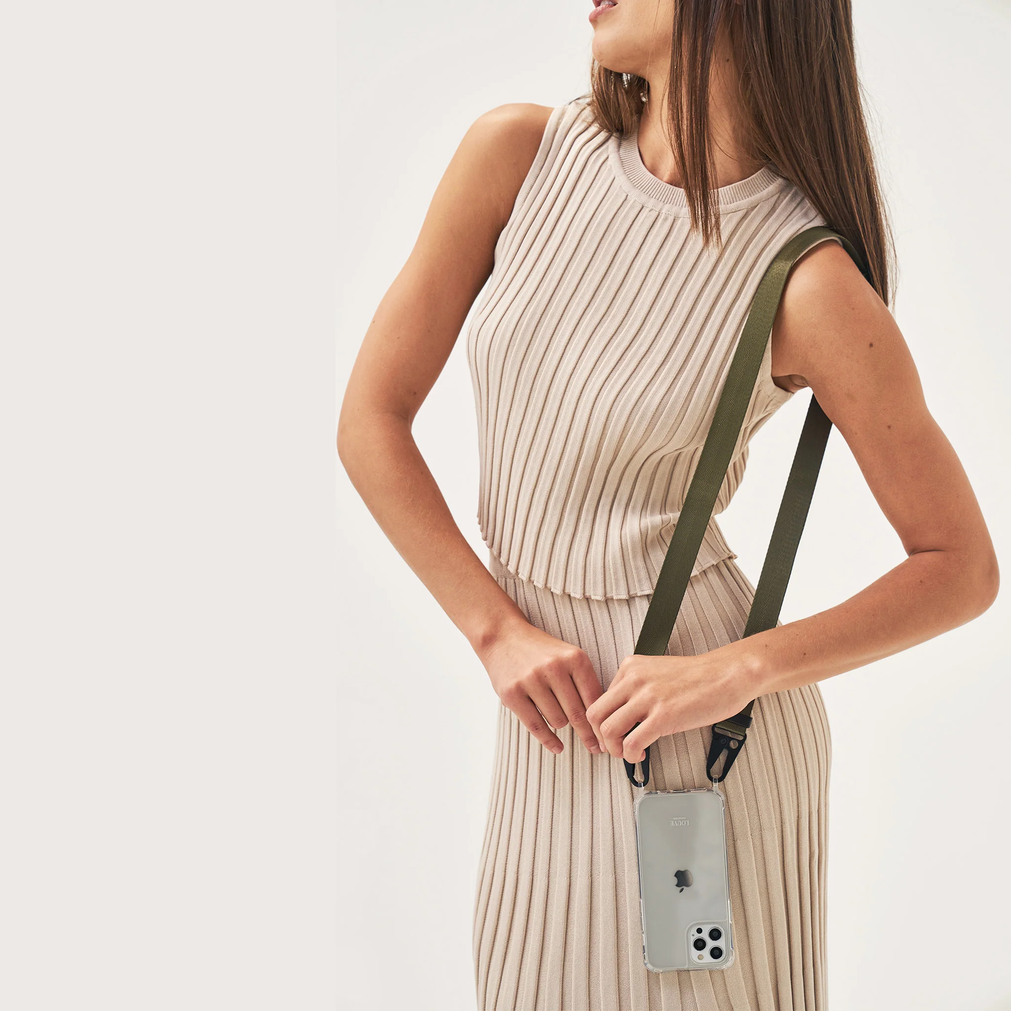 Coconut Off-White Phone Case + Olive Crossbody Lanyard - Image 3
