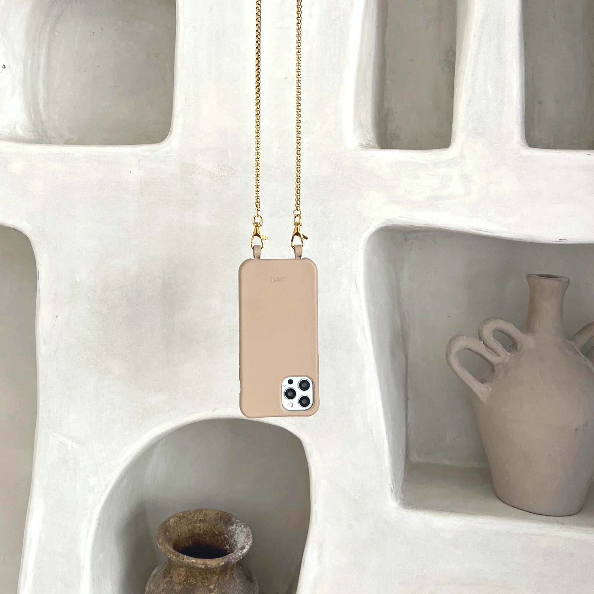 Beige Phone Case + Gaia Gold-Plated Chain - Image 3