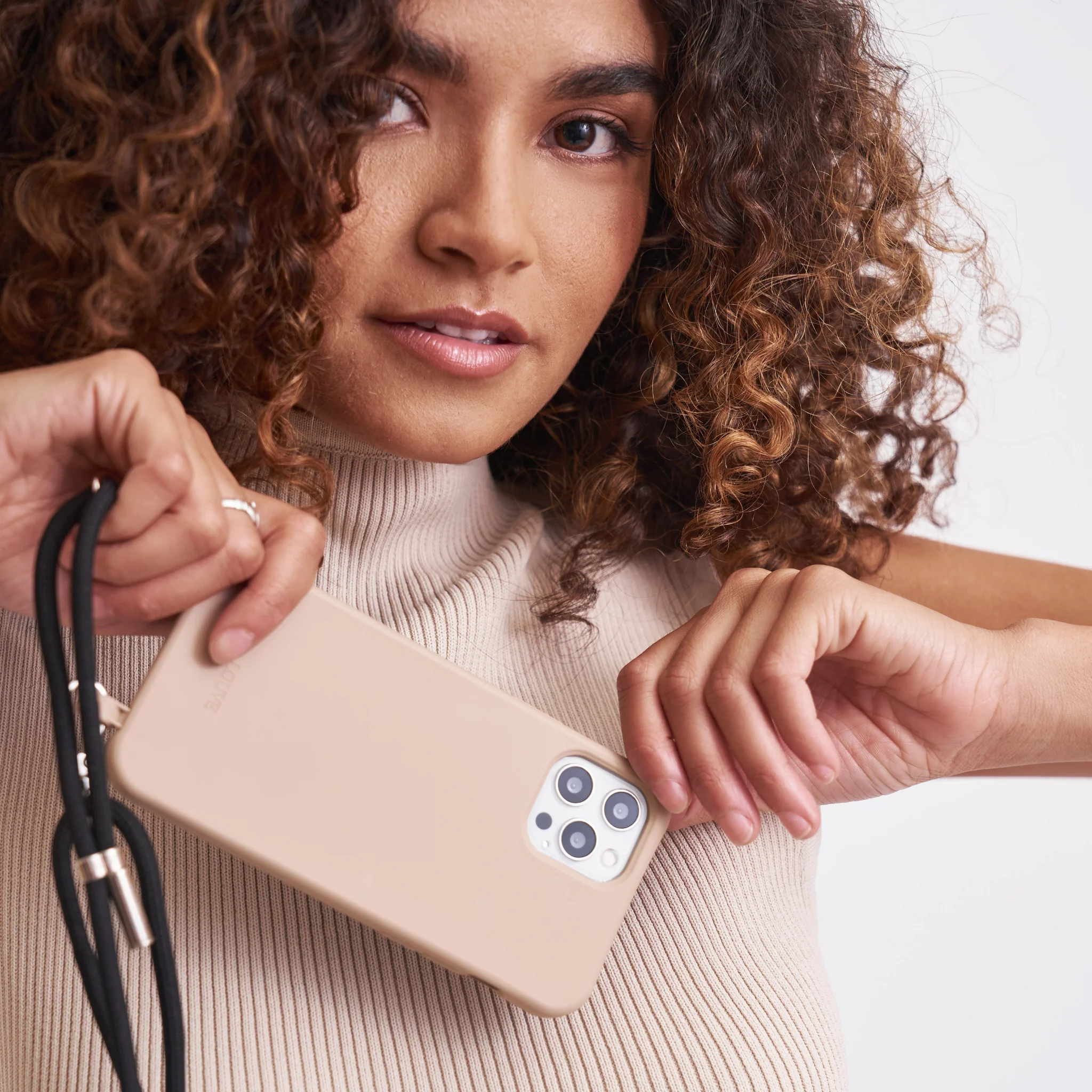 Beige Phone Case + Mystique Black Crossbody Strap - Image 4