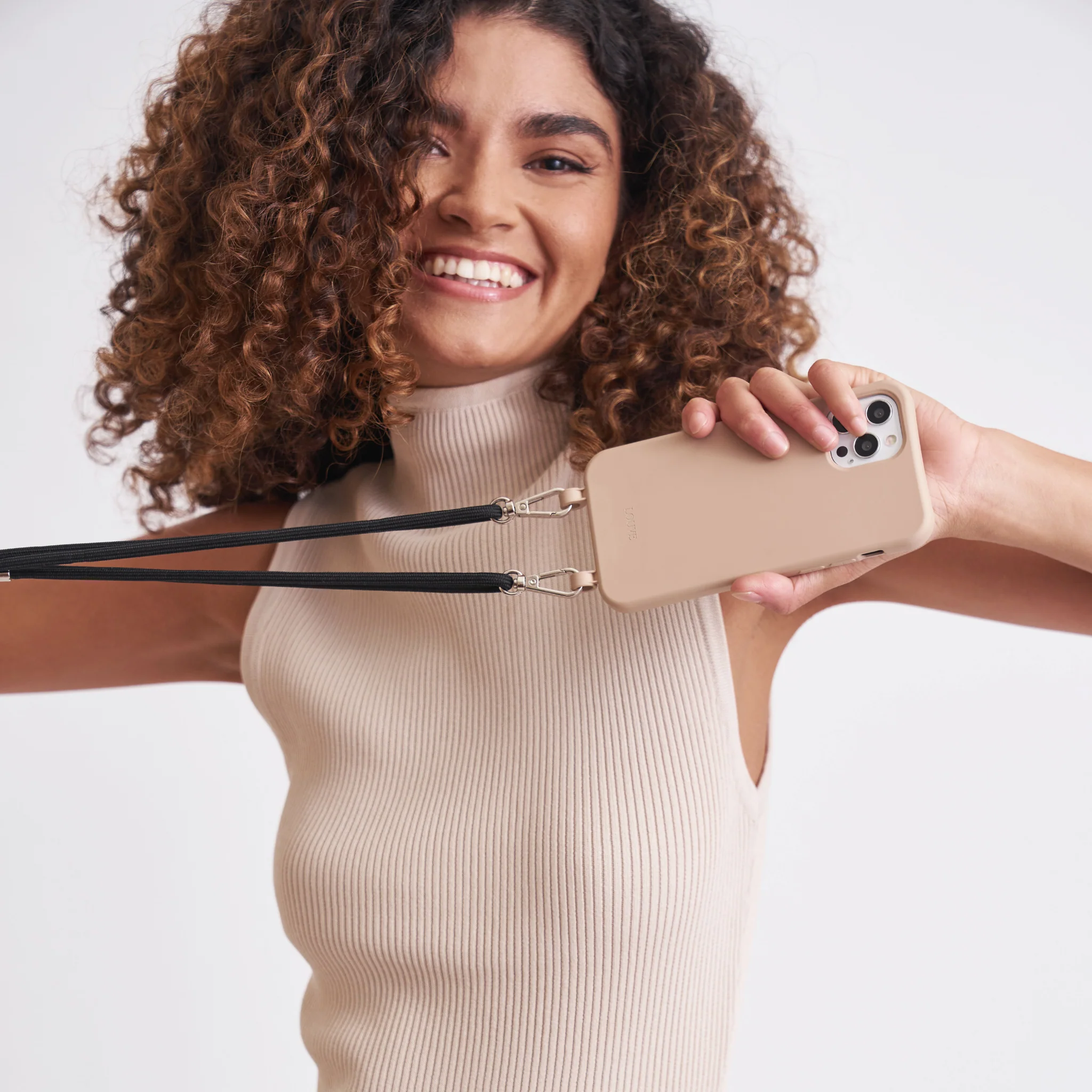 Beige Phone Case + Mystique Black Crossbody Strap - Image 5