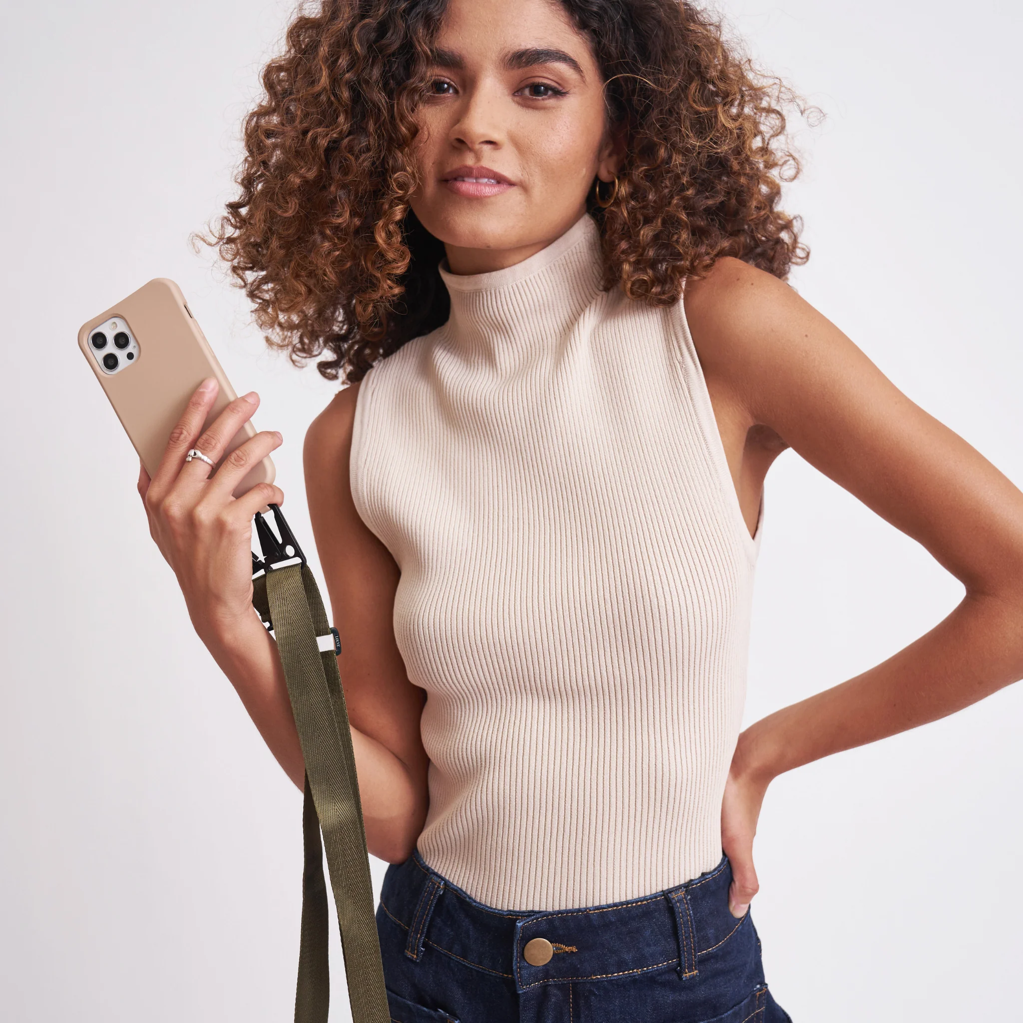 Beige Phone Case + Olive Crossbody Lanyard - Image 3