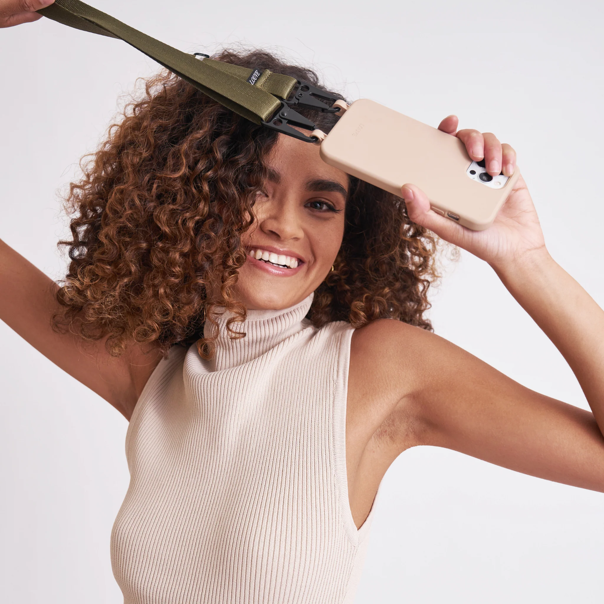 Beige Phone Case + Olive Crossbody Lanyard - Image 5