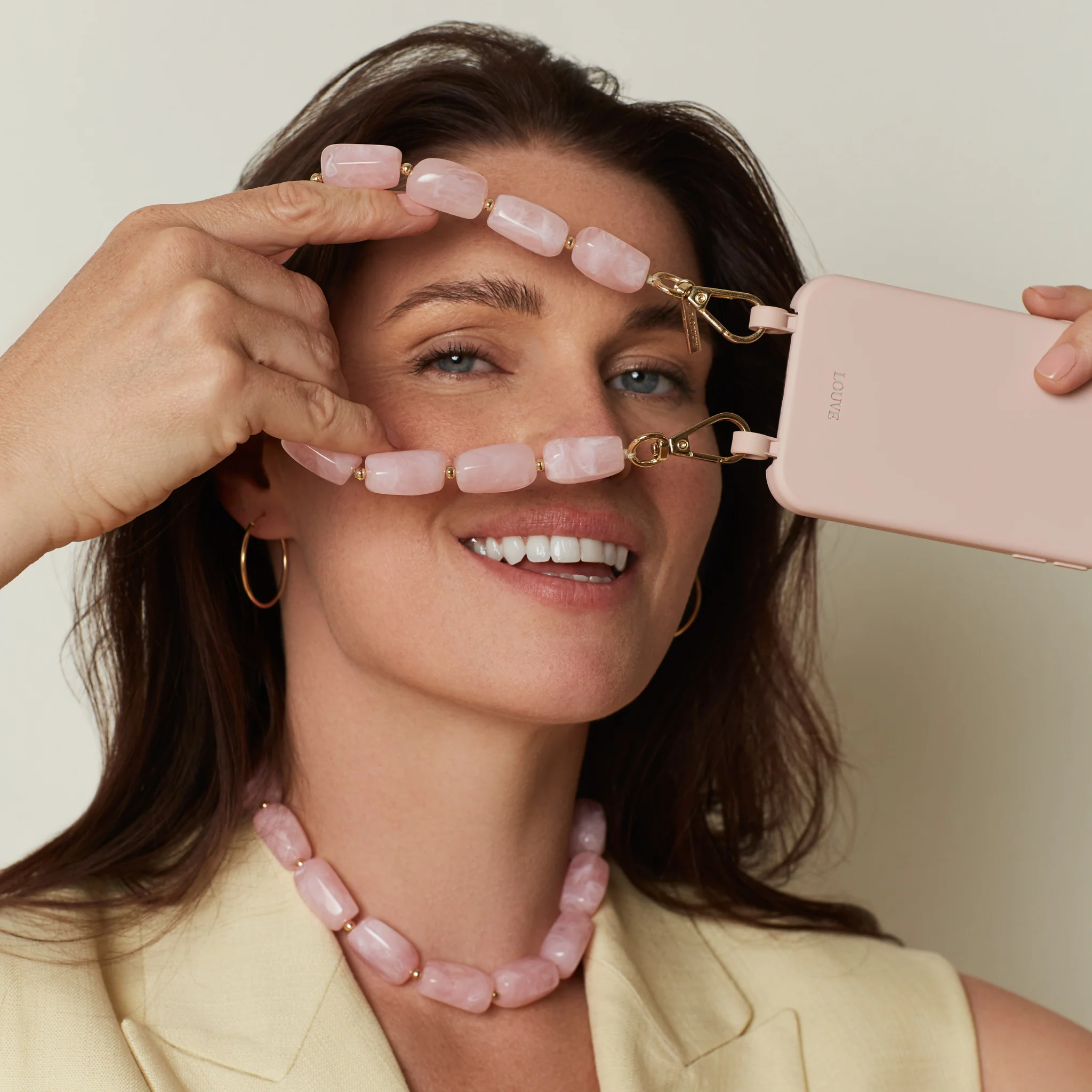 Dusty Pink Phone Case +  Blush Beads Wristlet - Image 3