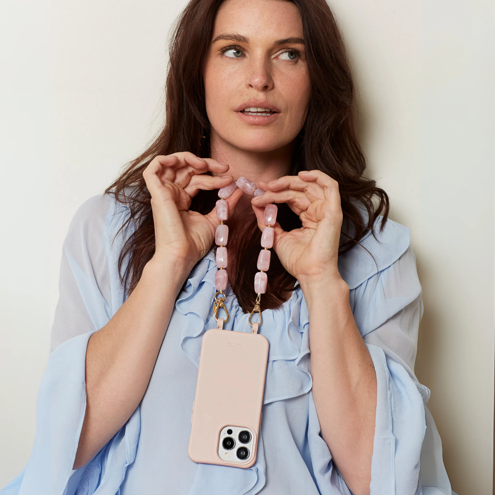 Dusty Pink Phone Case +  Blush Beads Wristlet - Image 6