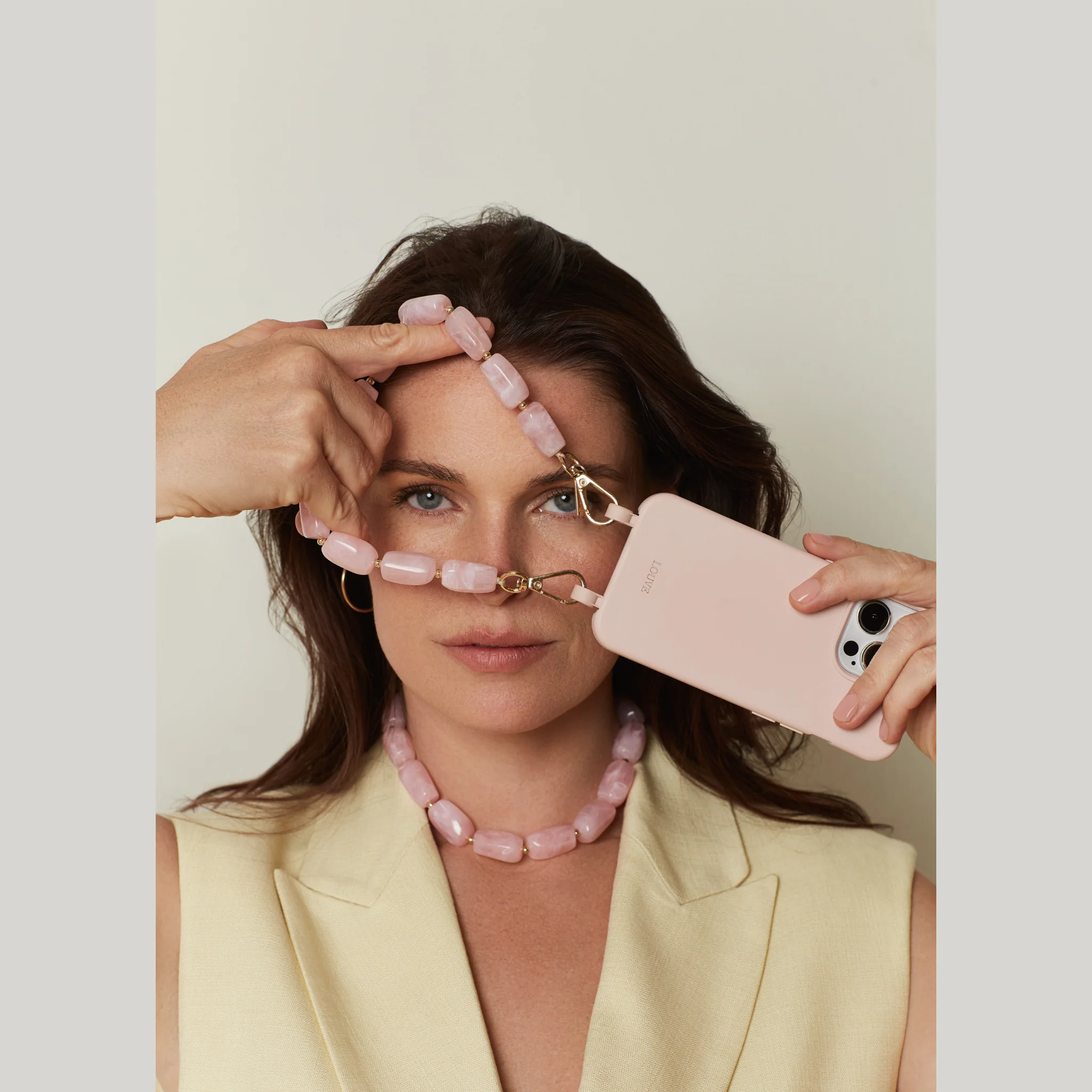 Dusty Pink Phone Case +  Blush Beads Wristlet - Image 7