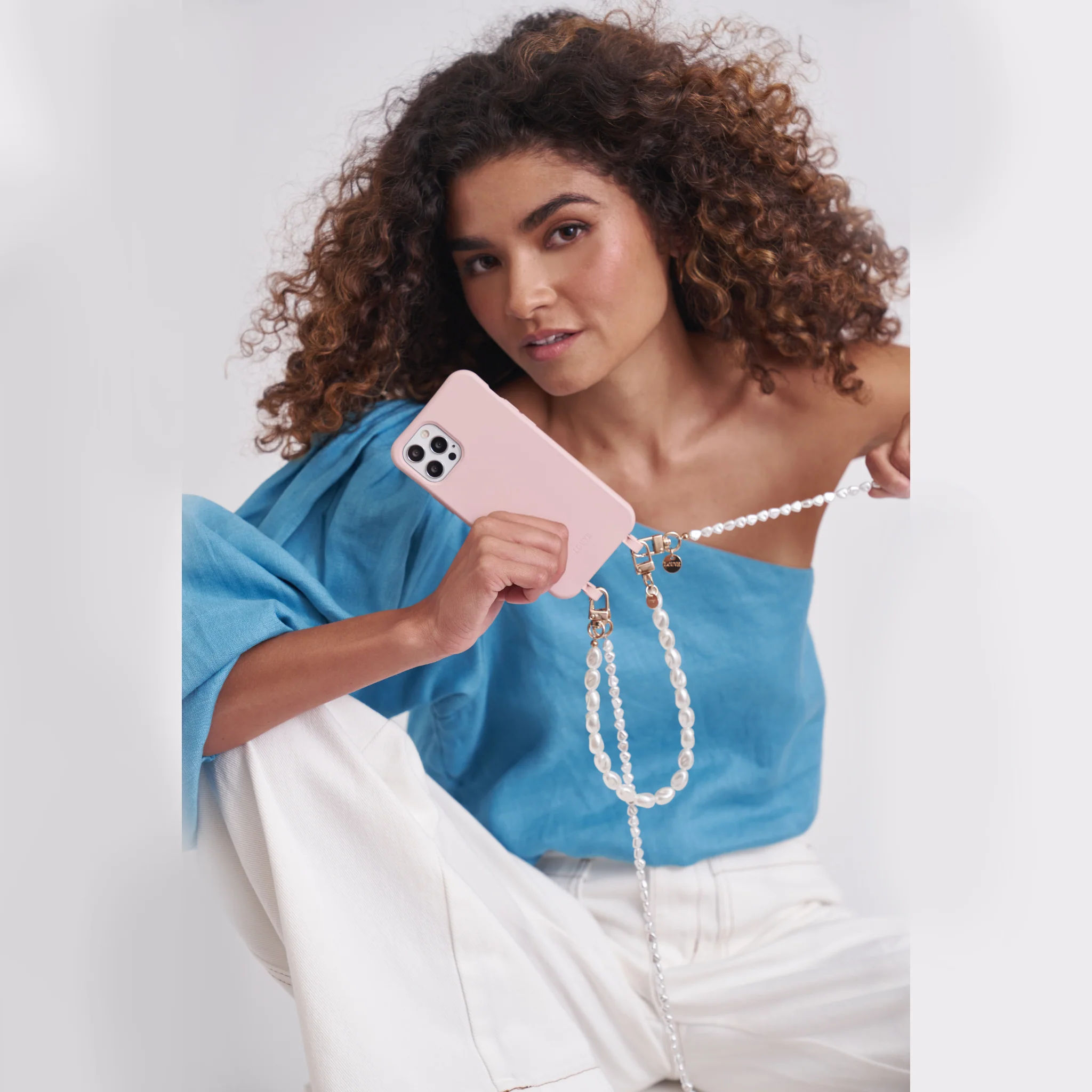 Dusty Pink Phone Case + Pearl Phone Chain + Pearl Wristlet - Image 7