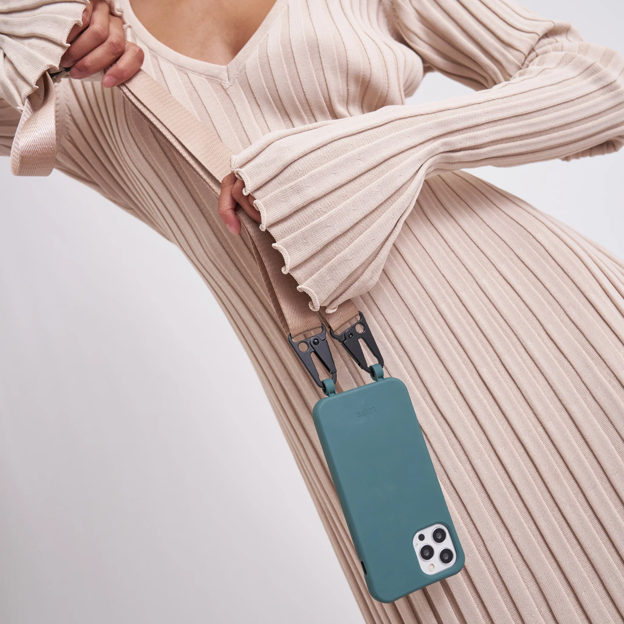Green Phone Case + Nude Crossbody Lanyard - Image 3
