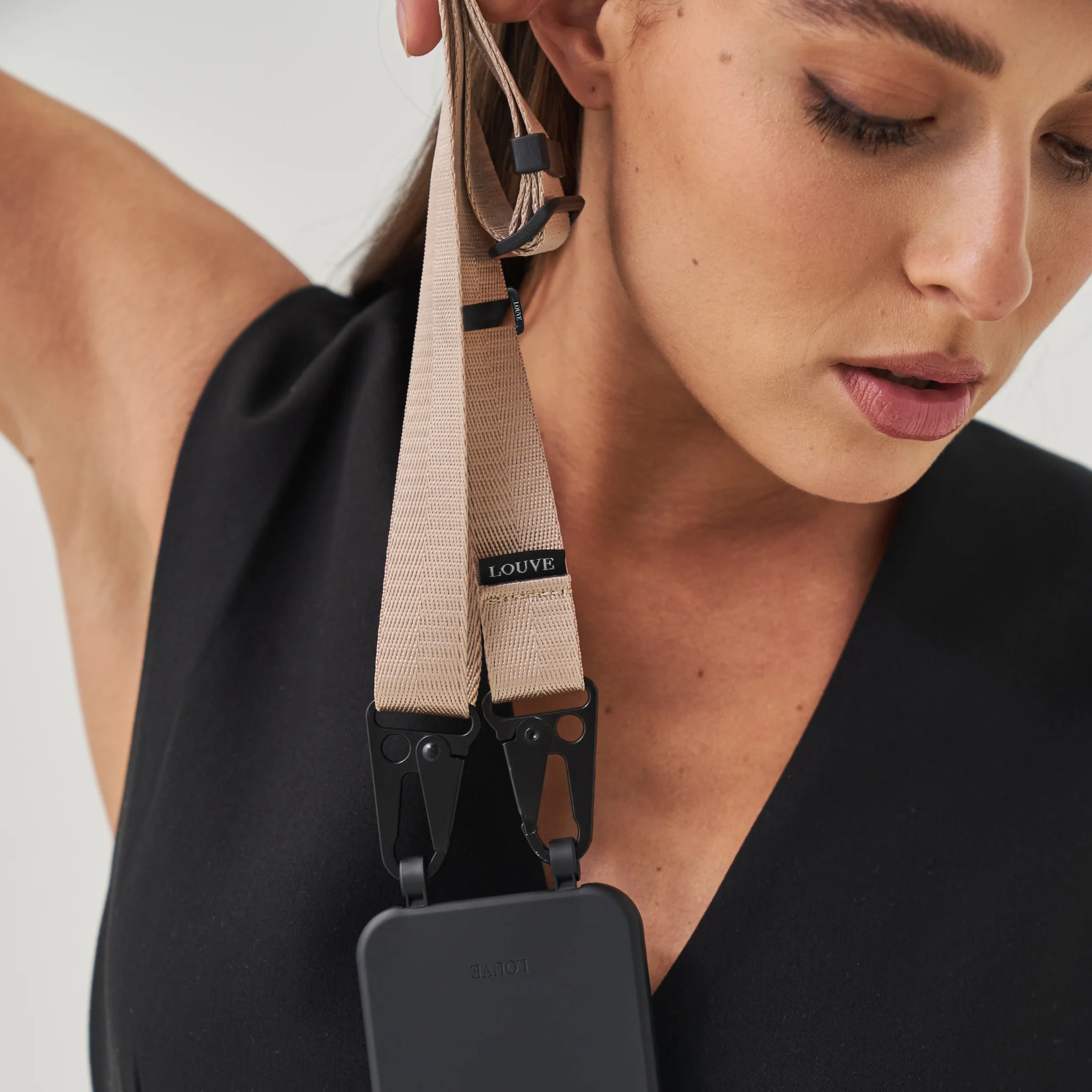 Black Phone Case + Latte Crossbody Lanyard - Image 13