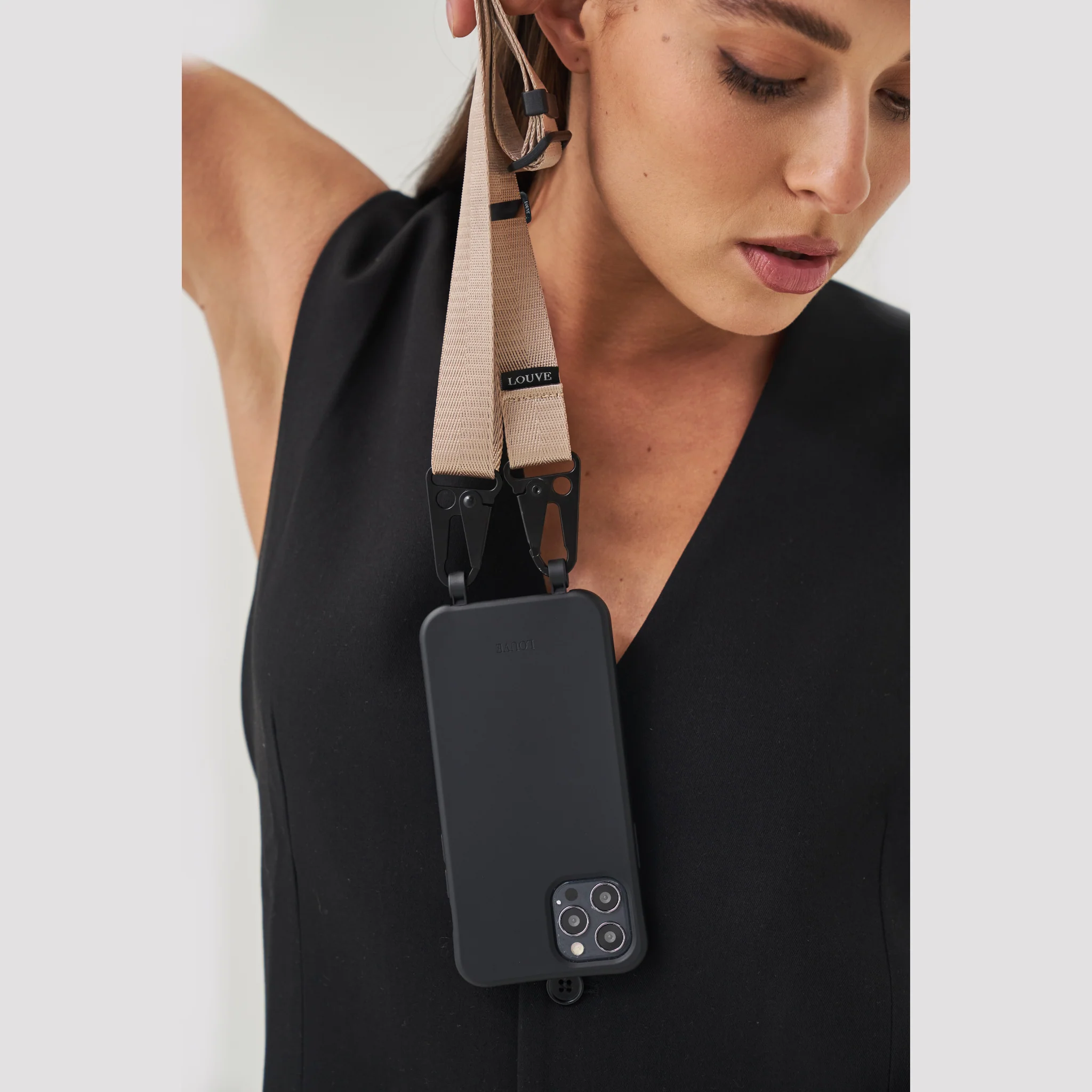 Black Phone Case + Latte Crossbody Lanyard - Image 4