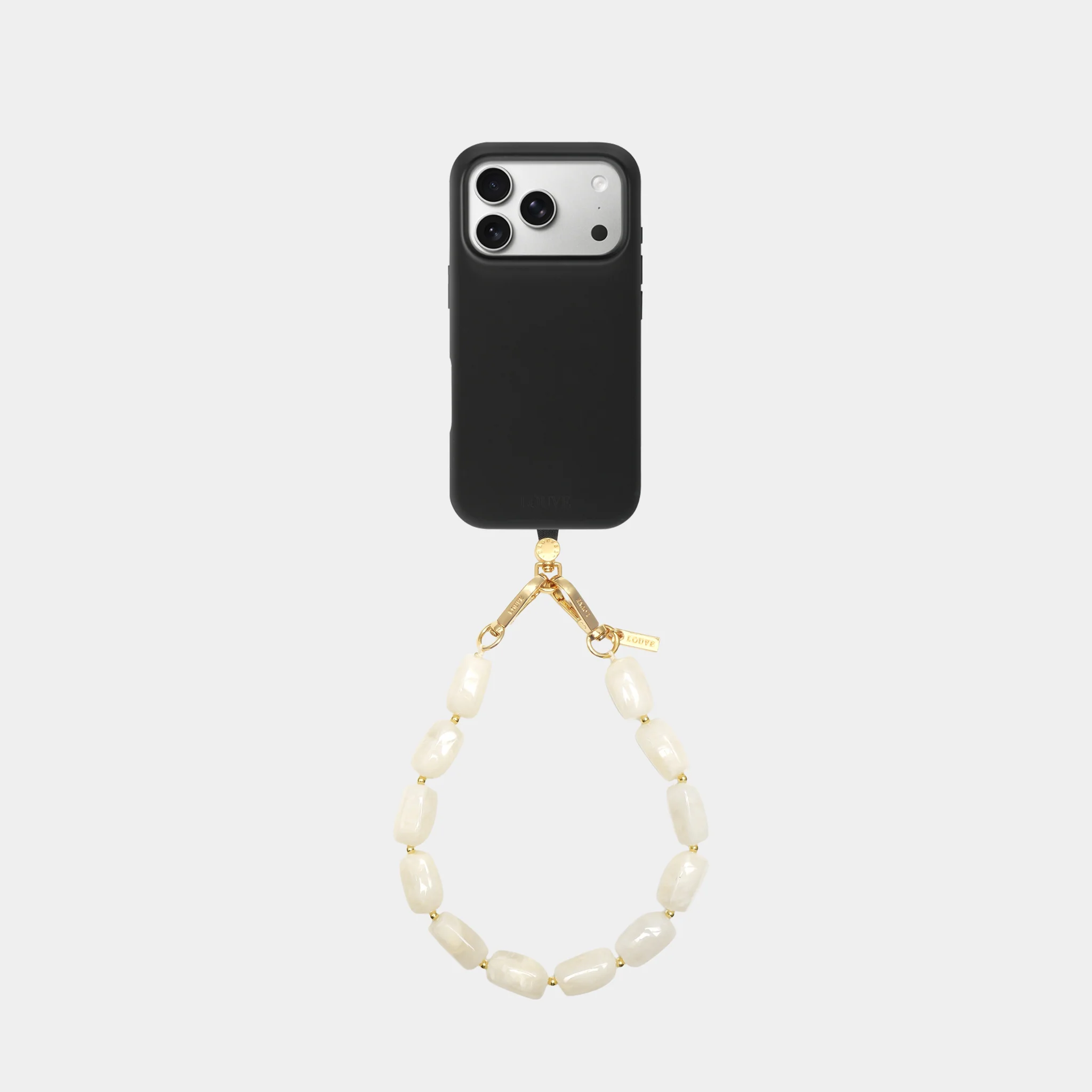 Silicone Black Case + Universal Patch + Abbey Off-White Wristlet