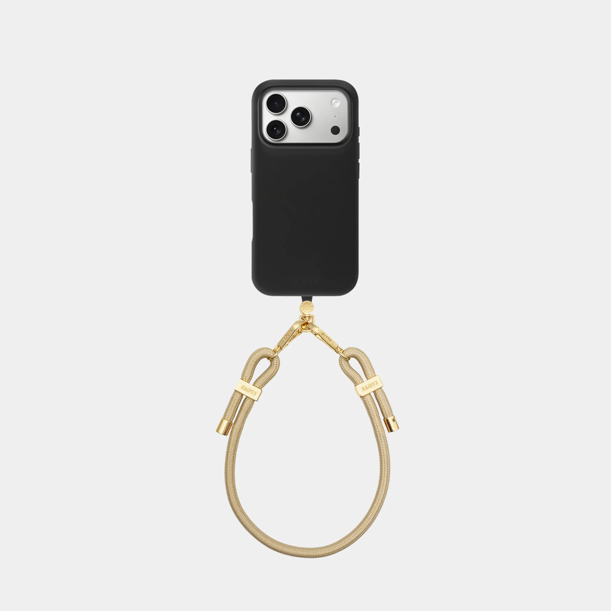 Silicone Black Case + Universal Patch + Bisque Beige Wristlet