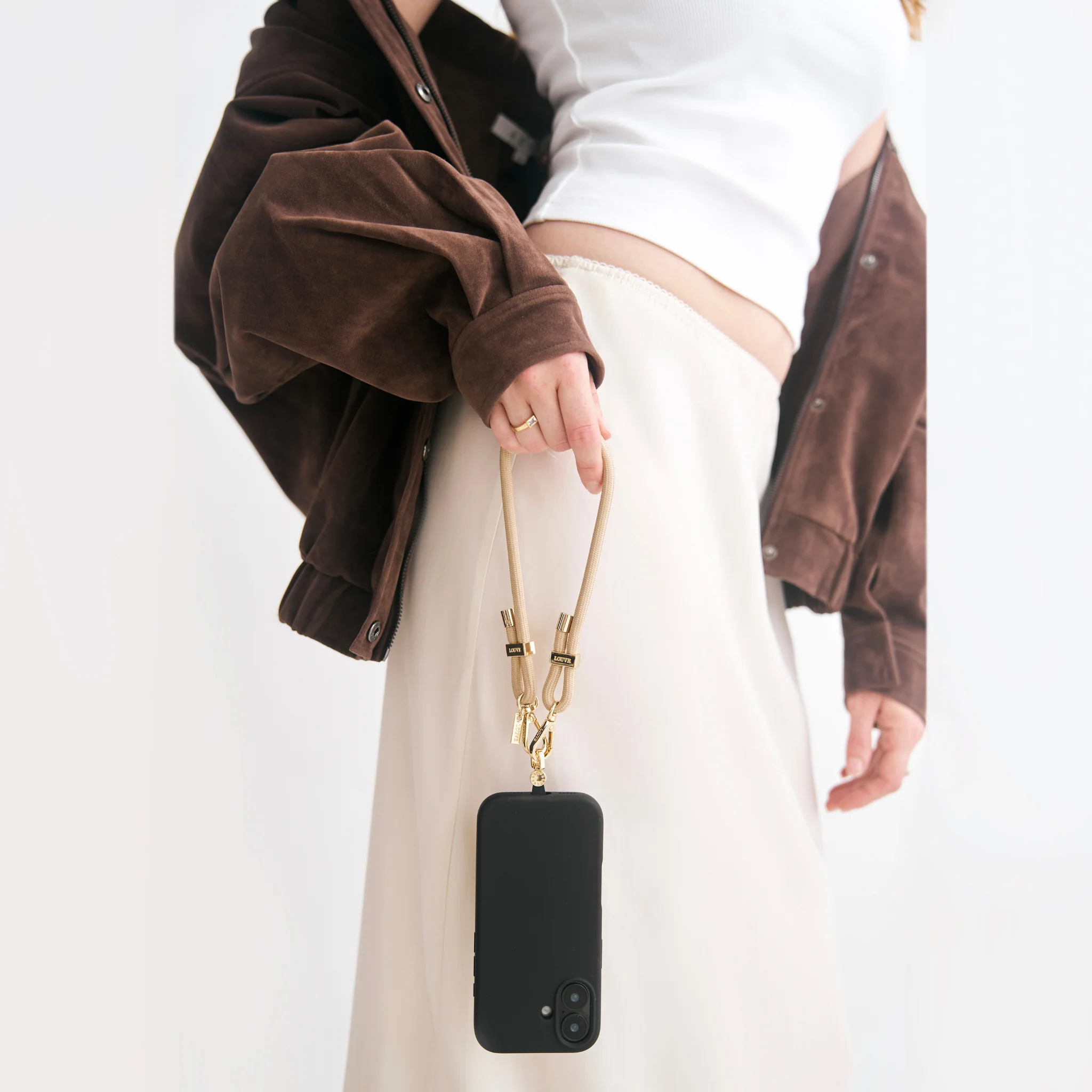 Silicone Black Case + Universal Patch + Bisque Beige Wristlet - Image 3