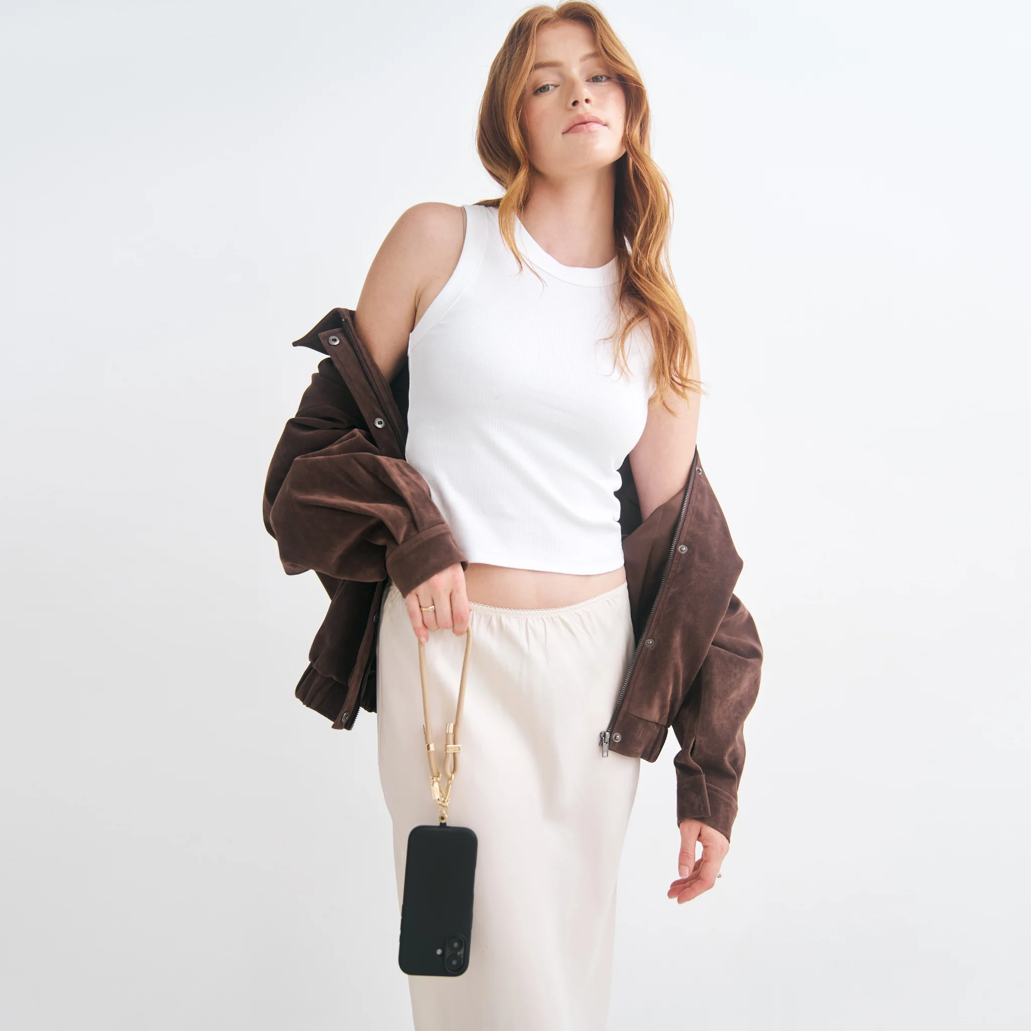 Silicone Black Case + Universal Patch + Bisque Beige Wristlet - Image 5