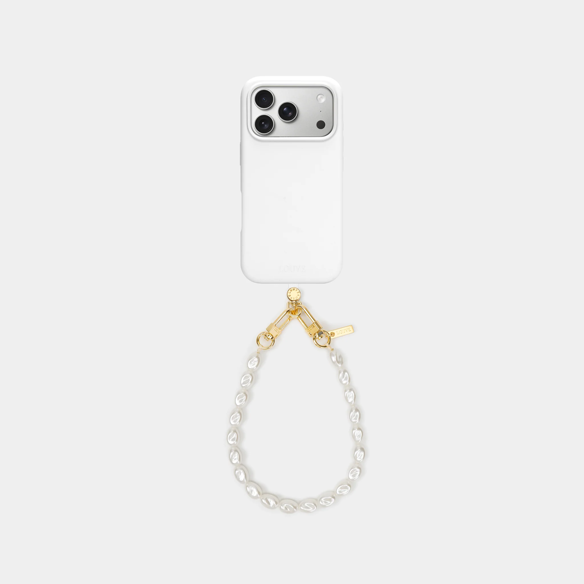 Silicone Off-White Case + Universal Patch + Pearl Wristlet
